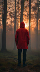 Mysterious Red Haze Surrounding Hooded Silhouette