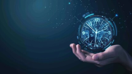Hand Holding a Holographic Clock
