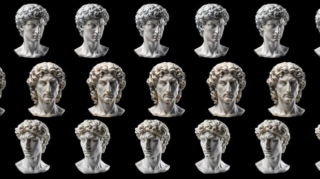 Plaster Statue of David's Head: Isolated Ancient Greek Hero Sculpture