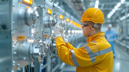 Double exposure of an engineer adjusting electrical systems at twilight, highlighting hard work and modern technology in industrial settings Illustration, Image, , Minimalism,