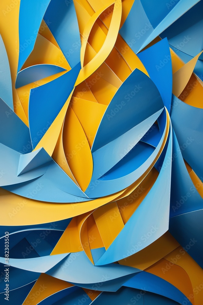 Sticker A vivid abstract piece displaying intertwined blue and yellow shapes, creating a dynamic and energetic composition full of movement and contrast.