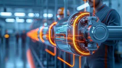 Fototapeta premium Double exposure image of engineers in a factory at twilight, demonstrating the dedication and modern technology driving their electrical and mechanical tasks Illustration, Image, , Minimalism,
