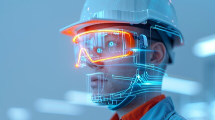 Double exposure image of engineers in a twilight factory setting, demonstrating the dedication and modern technology driving their electrical and mechanical work Illustration, Image, , Minimalism,