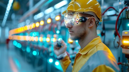 Double exposure image of engineers in a twilight factory setting, demonstrating the dedication and modern technology driving their electrical and mechanical work Illustration, Image, , Minimalism,