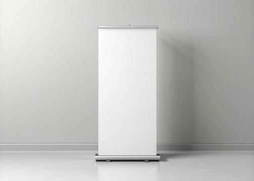 A isolated white background displays a customizable rollup and standee banner display mockup template for professional design presentation and outdoor advertising.