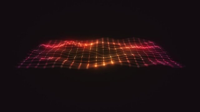 Abstract Colorful Mesh Grid Background/ Animation of an abstract glowing mesh surface waving with depth of field blur