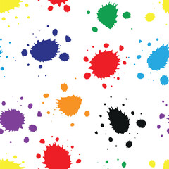 Fototapeta premium Colored Beautiful vector illustration of set of ink blots or blood stains drops and splashes on a white background. Seamless pattern