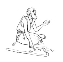 Pencil drawing. A beggar asks for alms