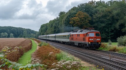 Obraz premium Passenger Train Traveling Through Forest