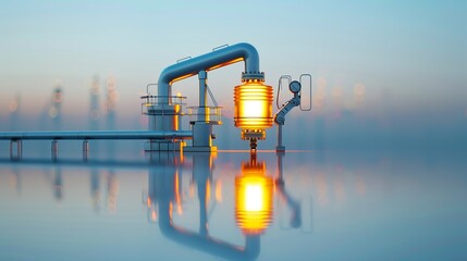 Double exposure of an engineer working on refinery equipment, silhouetted against a twilight sky, highlighting the hard work and cutting-edge technology in industrial settings Illustration, Image, ,