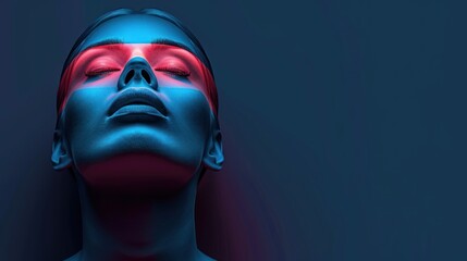 Woman With Neon Pink Lines on Blue Skin