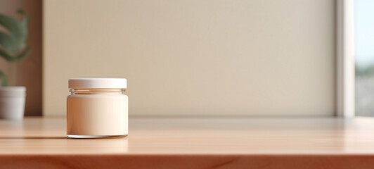 The cream in the jar stands on the table, generative AI