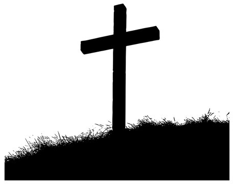 Christian cross on the hill in black silhouette, isolated 