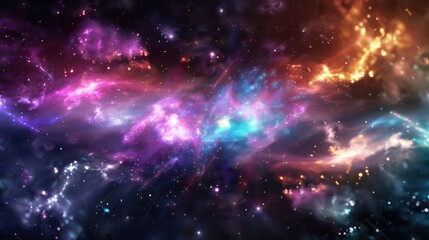 Naklejka premium Colorful nebula in deep space with bright stars and galaxies