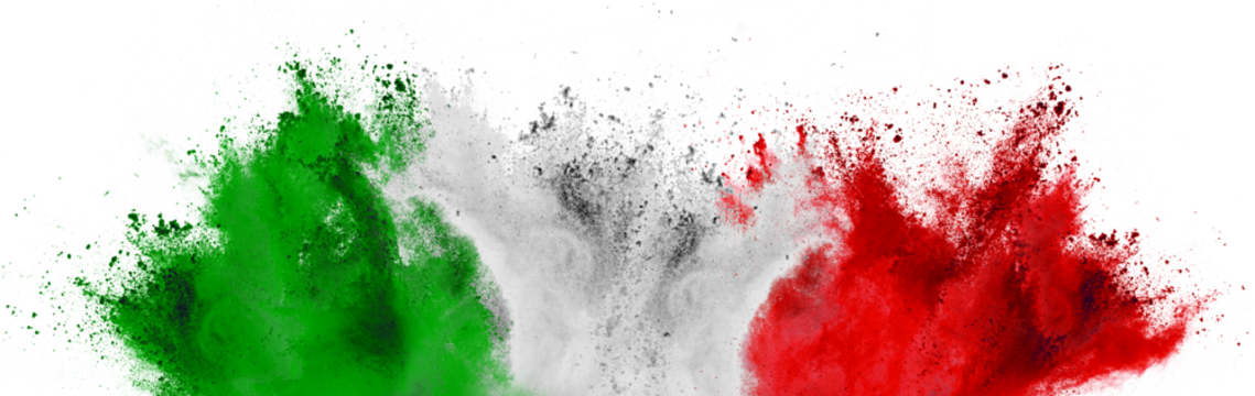 colorful italian flag green white red color holi paint powder explosion isolated background. Italy europe celebration soccer tourism concept. - Powered by Adobe