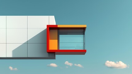 Architectural detail of a modern office tower with a sleek, colorful facade, symbolizing corporate success and innovation. Illustration, Image, , Minimalism,