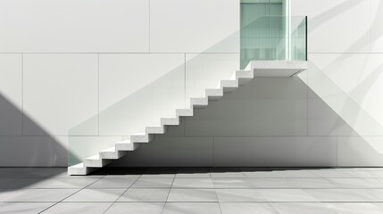 Fototapeta premium Architectural detail of a sleek, minimalistic staircase in a modern building, emphasizing simplicity and elegance. Illustration, Image, , Minimalism,