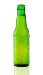 Beer in a green long neck bottle isolated on white background