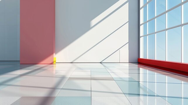 Architectural perspective of a modern convention center with uncomplicated design and colorful event spaces, hosting vibrant gatherings. Illustration, Image, , Minimalism,