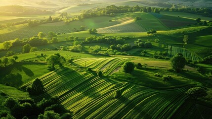 Fields of agriculture covered in green