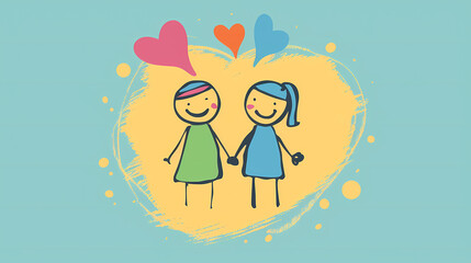 Simple drawing of a boy and girl holding hands