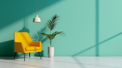 Interior of a modern living room with minimalist furniture and vibrant decor, highlighting simplicity and contemporary style. Illustration, Image, , Minimalism,