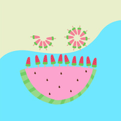 Watermelon Smile Graphic Element with Blue and Yellow Background