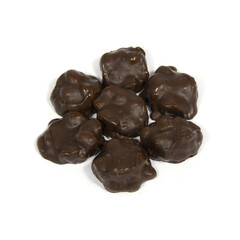 Dark Chocolate Covered Peanut Clusters on White Background