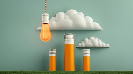 Diagram illustrating the carbon cycle and human activities affecting CO2 levels in the atmosphere. Illustration, Image, , Minimalism,