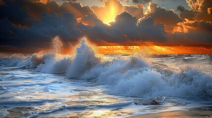 Sunlight breaking through storm clouds at sea