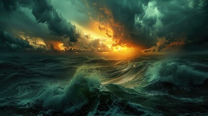 Sunlight breaking through storm clouds at sea