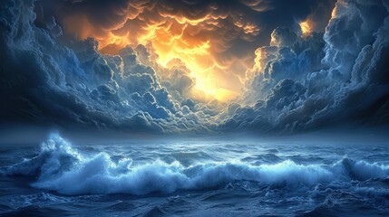 Sunlight breaking through storm clouds at sea