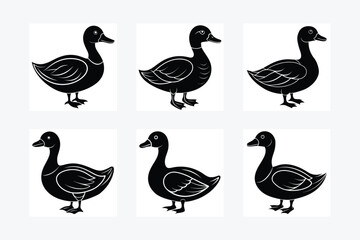 Set of Duck black silhouette vector art illustration