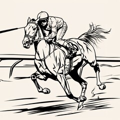 Fototapeta premium Girl Riding Racehorse On Racetrack - A Horse With Jockey Riding A Pole