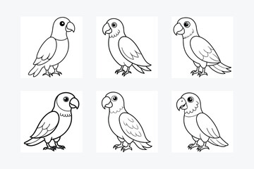 Set of Parrot full body vector line art illustration 