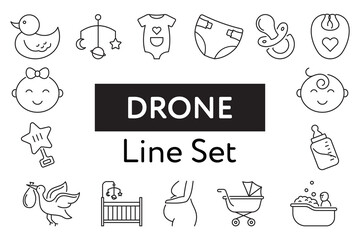 Baby shower Icons. Simple line art style icons pack. Vector illustration