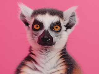 Fototapeta premium Curious Lemur Portrait Against Pink Background