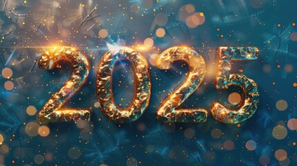 Elegant gold foil numbers 2025 on a bright New Year background Number 2025, New Year, Christmas