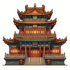 Fototapeta premium vector style Chinese temple house with lantern Traditional illustration isolated on white background