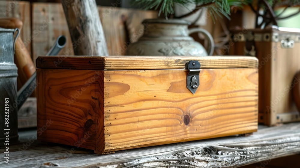 Wall mural Wooden Box in livingroom interior