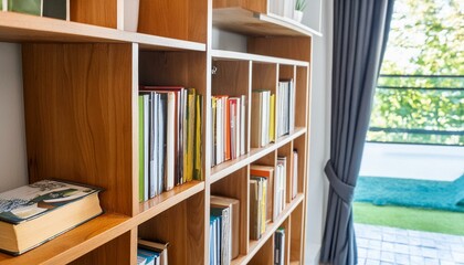 Bookcase with books in a modern house. Generative AI 
