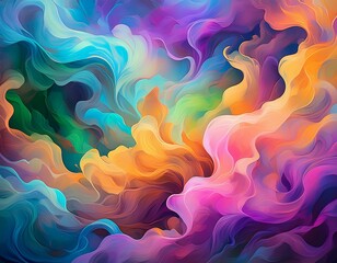 Multicolored generative AI illustration of picturesque full frame backdrop of abstract fantastic dense smoke of different shades 