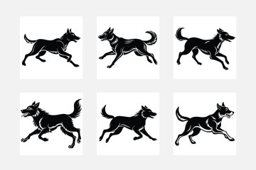 Dog German Shepherd jumping silhouette High quality Breeds Bundle Dogs on the move. Dogs in different poses. jumps, runs. dog is sitting