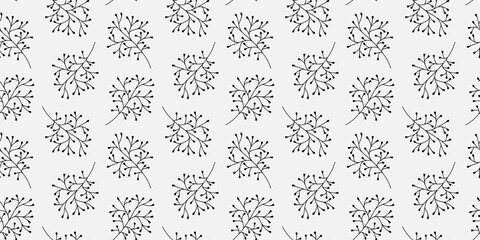 Minimalistic vector seamless pattern with cute branches or wildflowers.