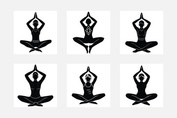 yoga poses silhouettes vector body pose set