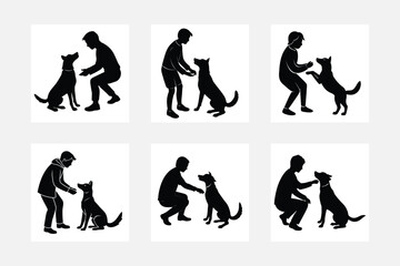 silhouette of a Grooming a dog, set