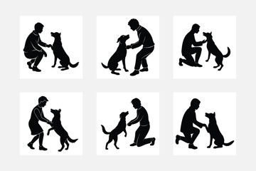 silhouette of a Grooming a dog, set