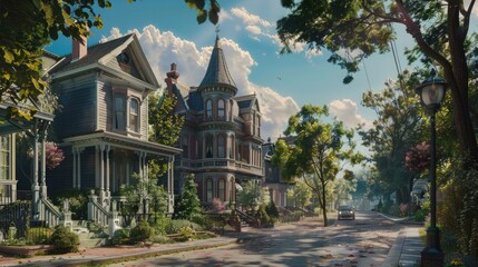 Boulevard with Victorian houses.