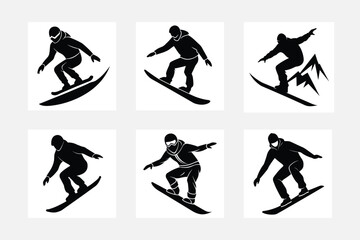Vector silhouette of detail of snowboarding. Silhouettes of snowboarder isolated on white