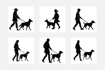 Fototapeta premium Illustrated silhouettes of contrasting dogs and owners